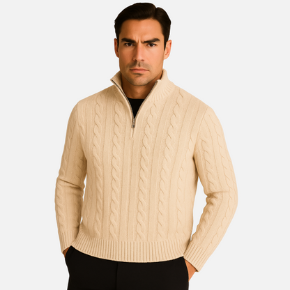 Men' Knitted Half-Zipper Sweater - Half-Zip Pullover